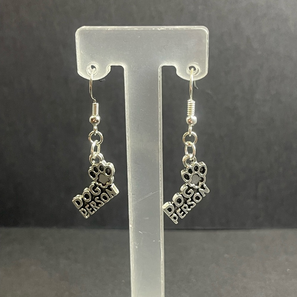 Silver Dog Person Earrings